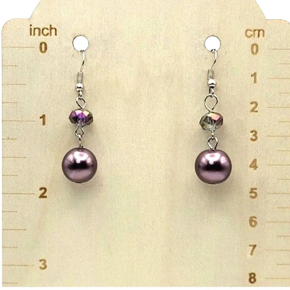 Gray Glass Faux Pearls and AB Glass Beads Silvertone Drop Dangle Hook Earrings‎